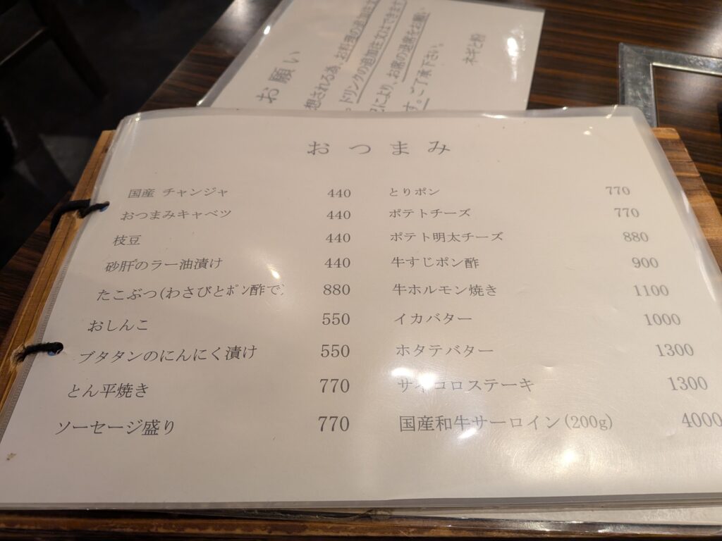 ネギと粉　おつまみ　メニュー