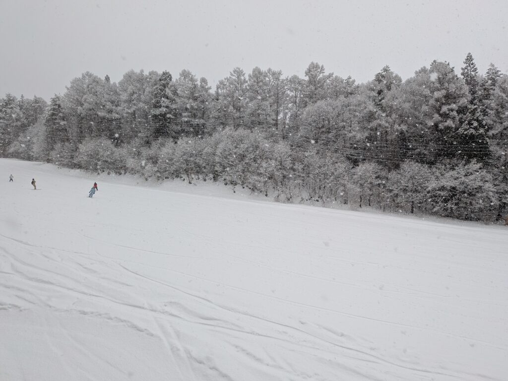 木島平スキー場　雪の中の滑走