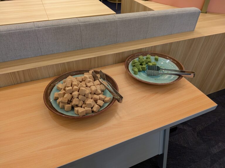 Dessert station with warabi mochi and matcha jelly